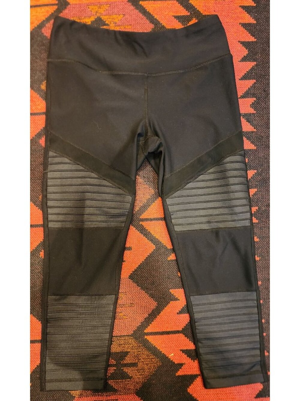 90 Degree By Reflex Black Cropped Athletic Leggings With Ribbed Panels Size M